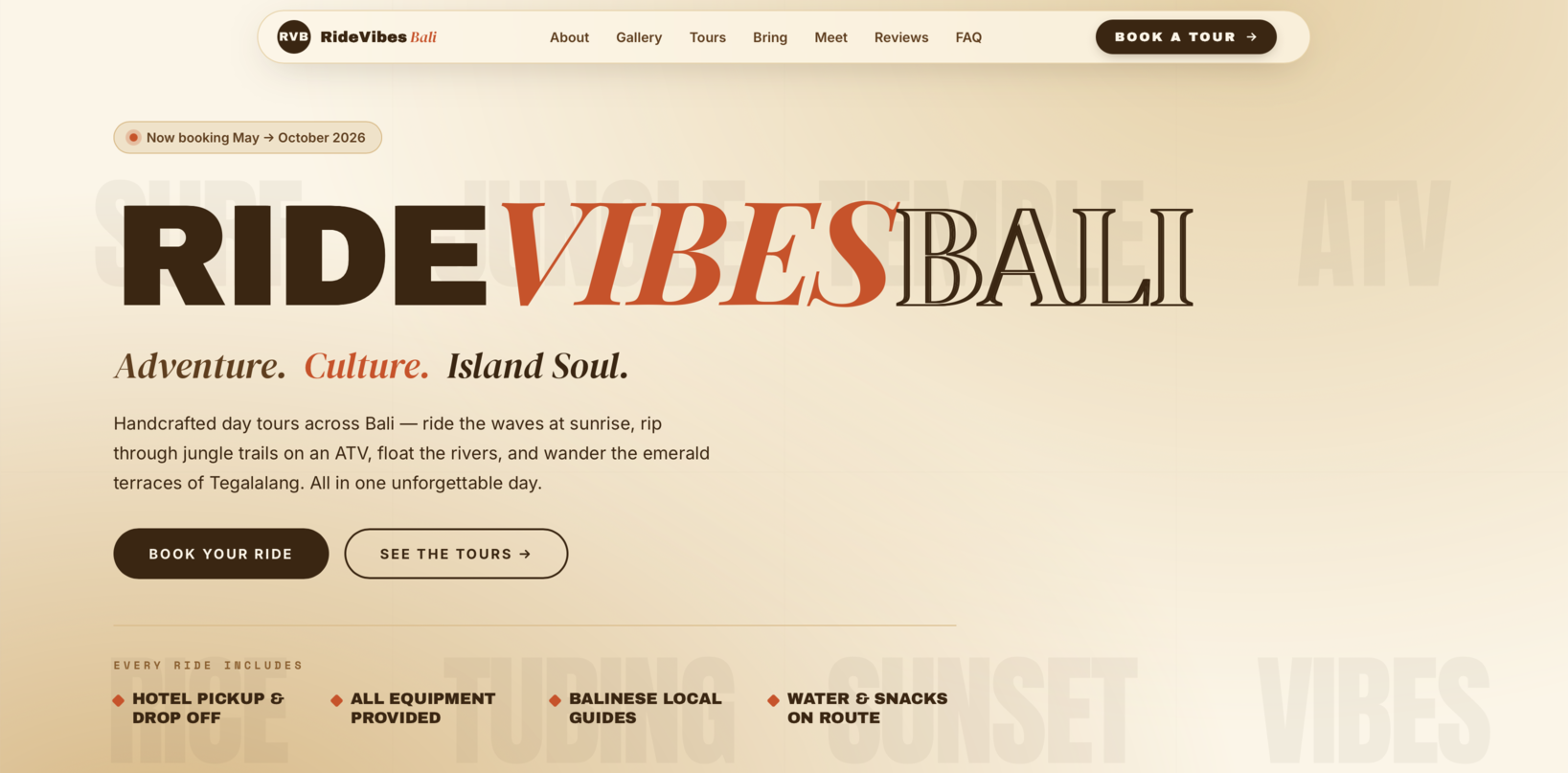 RideVibes Bali website screenshot